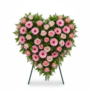 Coração Fúnebre Doçura Infinita — Rosas e Gerberas Rosa