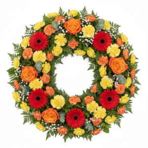 Coroa Sol e Terra – Rosas, Gérberas e Cravos