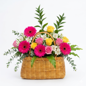 Cesta Alegria em Flor — Gerberas, Rosas e Alstroemérias